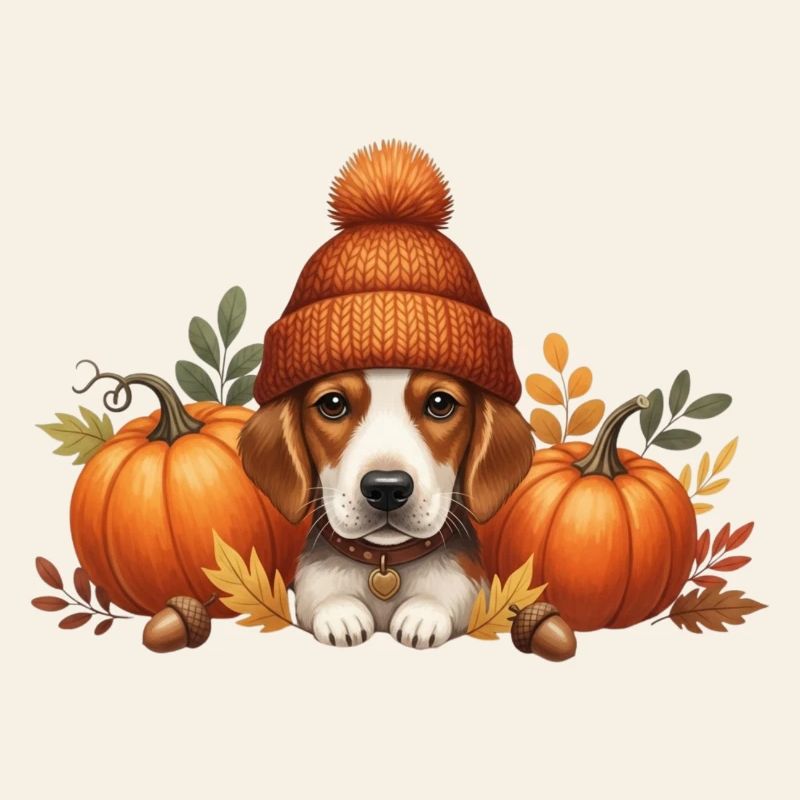 Chien Avec Citrouille Et Feuilles Conception D’automne