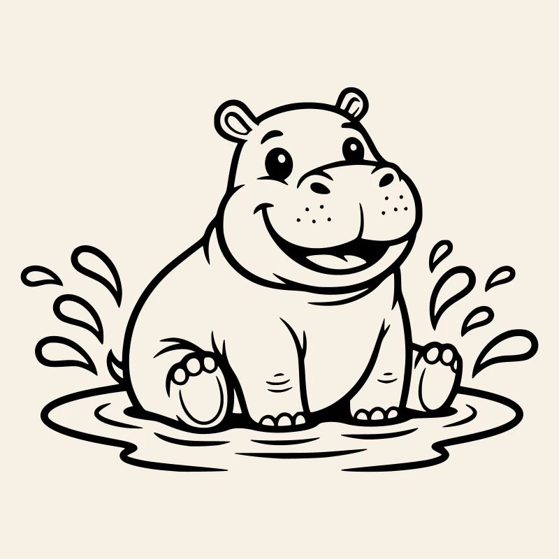  Süßes Hippo Baby im Wasser Comic Vektor