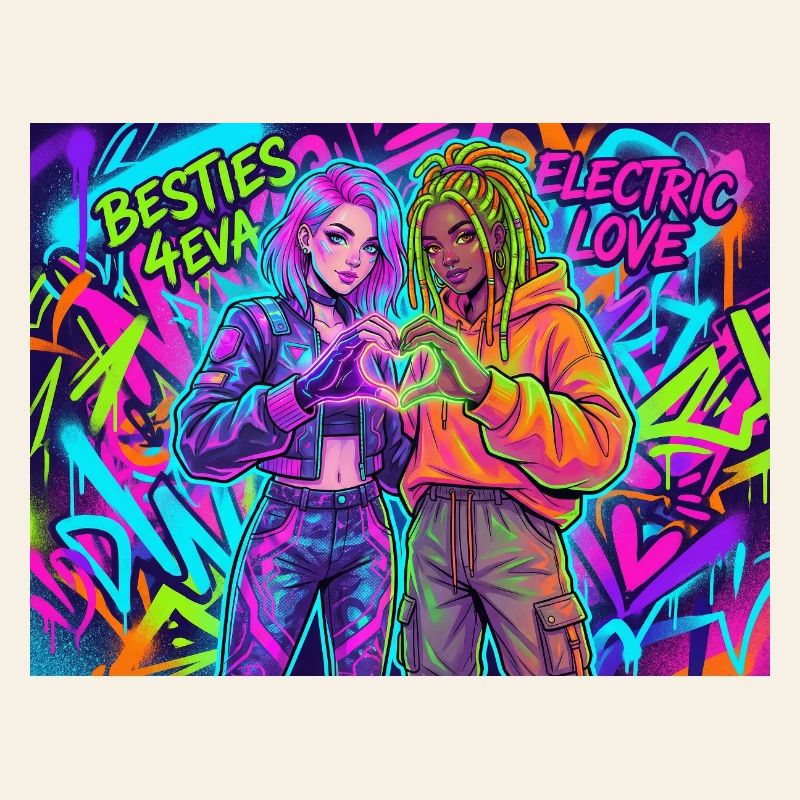 Duo de graffitis néon Best Friends
