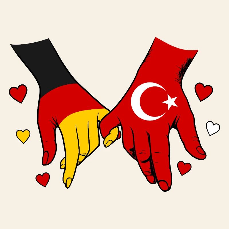 Germany Turkey Flags Holding Hands
