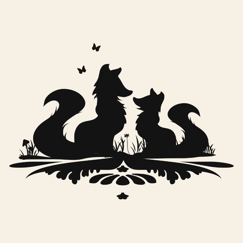 Silhouette de deux renards mignons