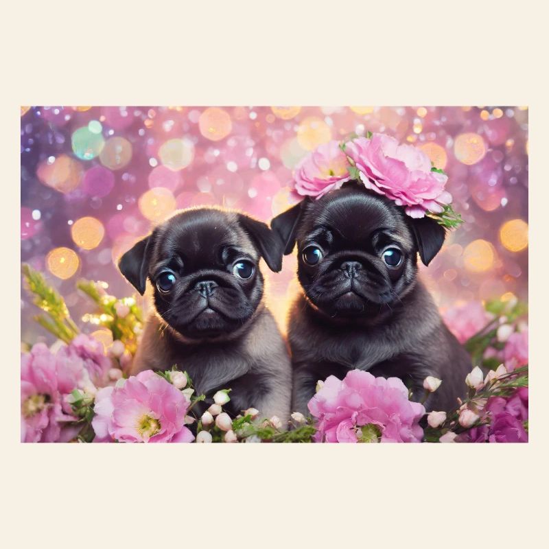 Petits chiens avec couronne de fleurs