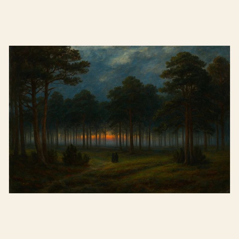 Abenddämmerung im dunklen Wald