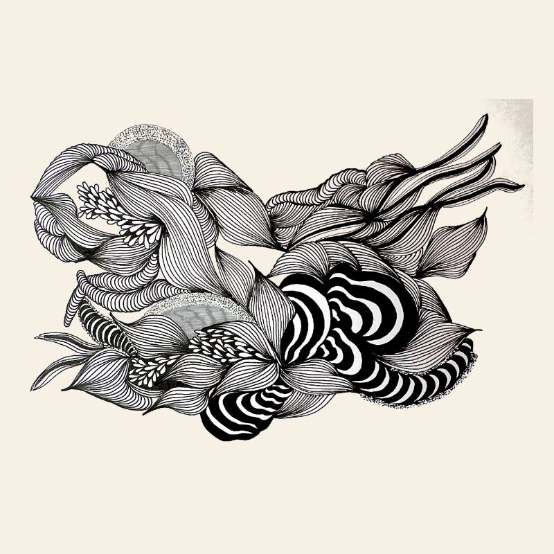 Black and White River Floral Pattern