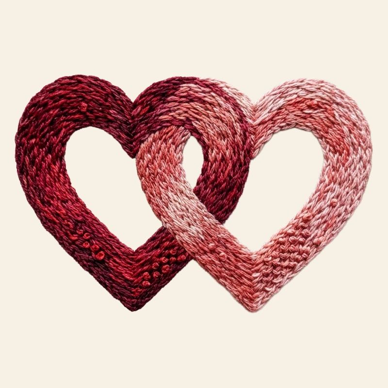 Two Valentine's Day Hearts Embroidered Look (Printed)