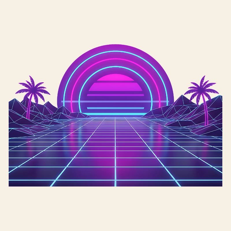 Neon Retro Sunset Grid 90s