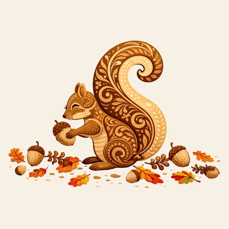 Stilisiertes Eichhörnchen mit Eichel im Herbst