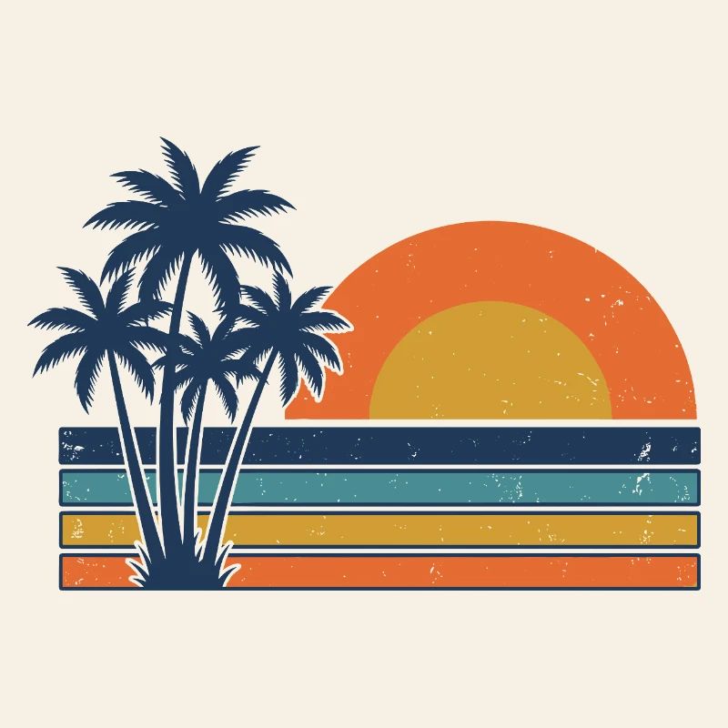 Retro Sunset Palm Trees Summer Beach
