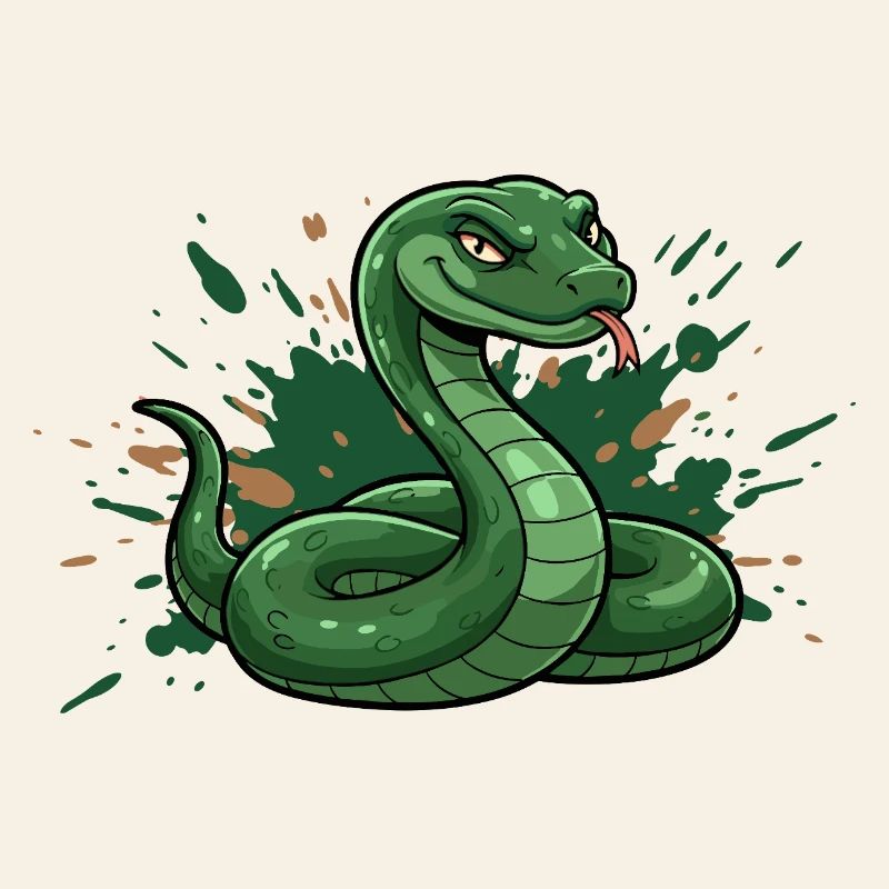 Serpent de dessin animé vert avec éclaboussures