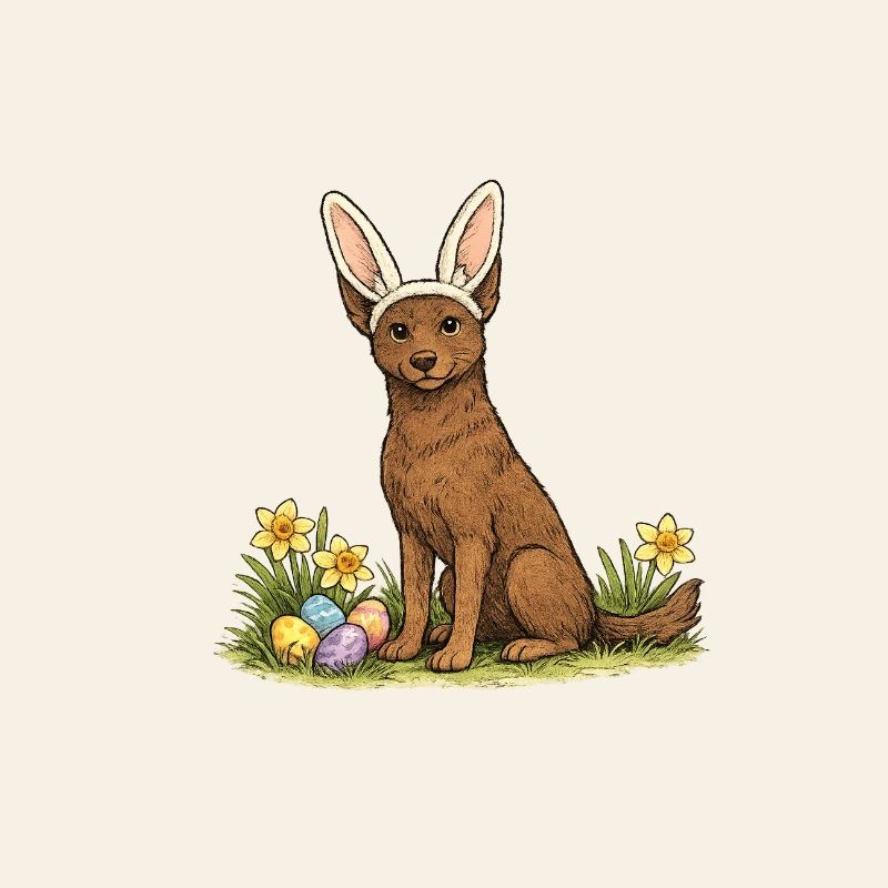 Spring Bunny Australian Kelpie Dog with Easter Eggs
