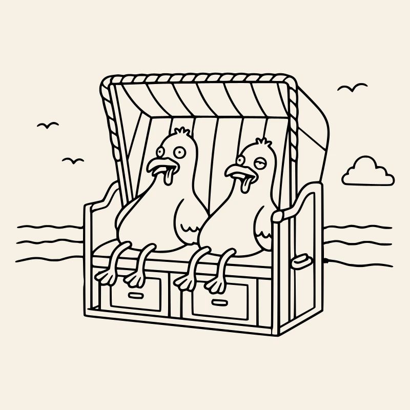 Witzige Möwen Strandkorb