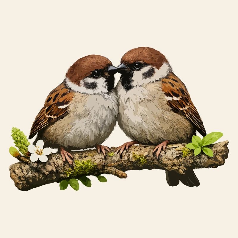 Kissing Sparrows on Branch