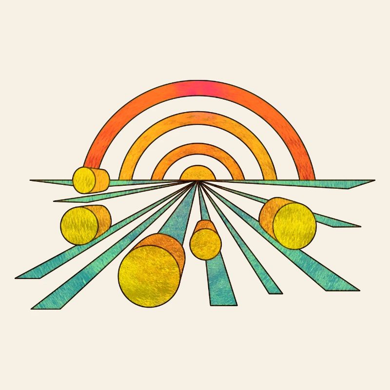 Illustration de champ de paysage de foin rétro cool