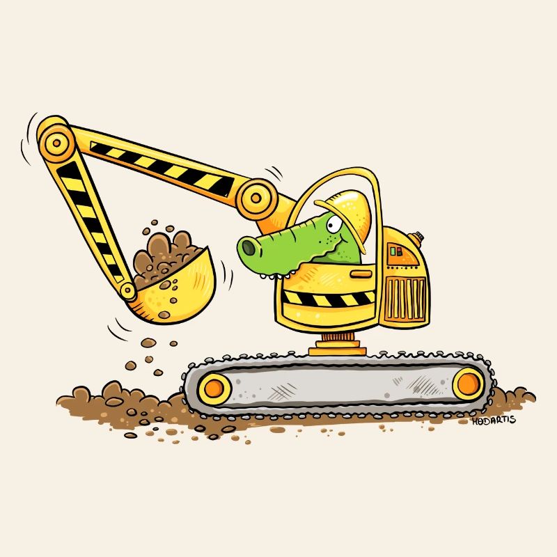 Excavator with crocodile Construction site Excavator driver boys