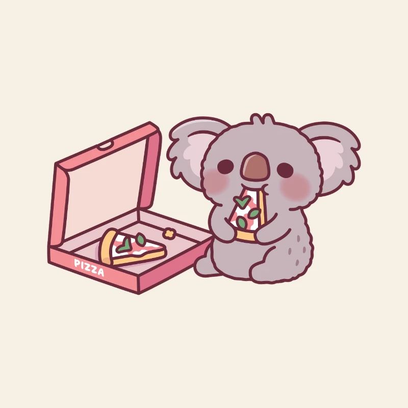 Mignon Koala Ours Mangeant Pizza