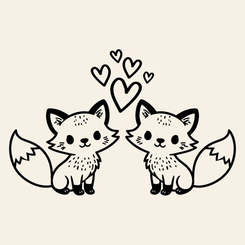 Fox Couple Hearts Love