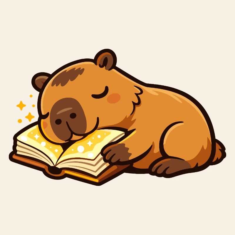 Sleeping Capybara on Book Reading Motif
