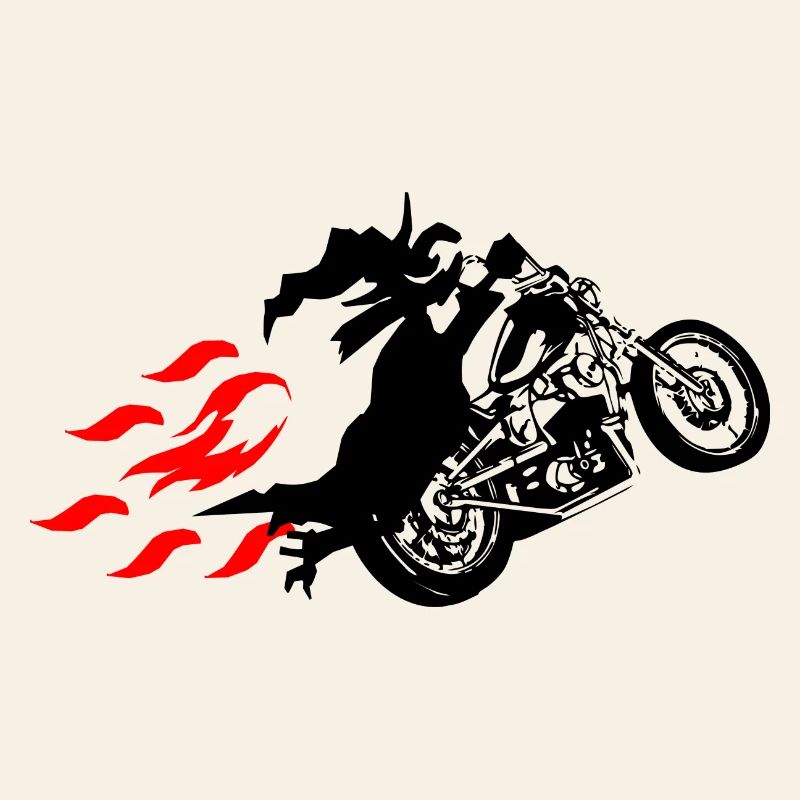 Witch with Chopper Biker Motorcycle Flames
