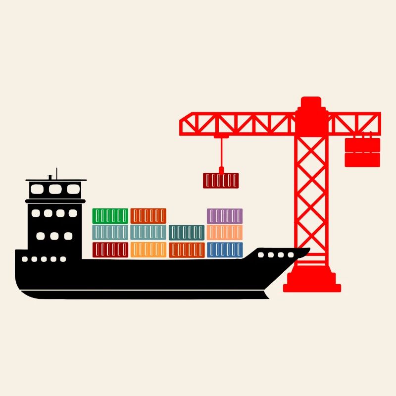 Sea container boat with crane unloading 2