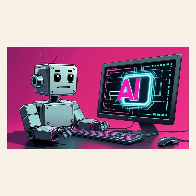 Futuristic AI Robot and Tech Screen