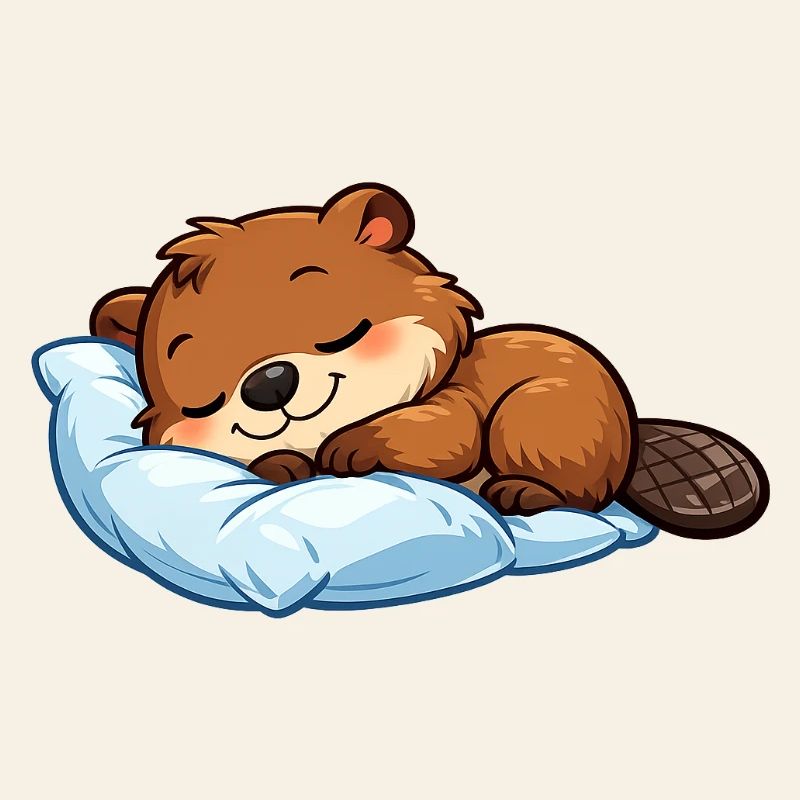 Sleeping Beaver on Blue Pillow