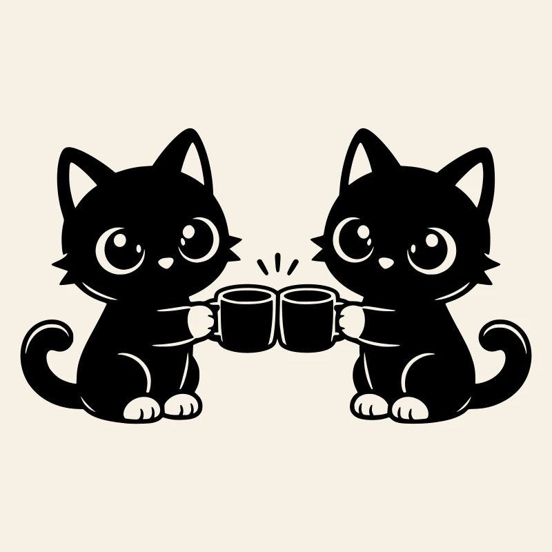 Two cats drinking coffee together