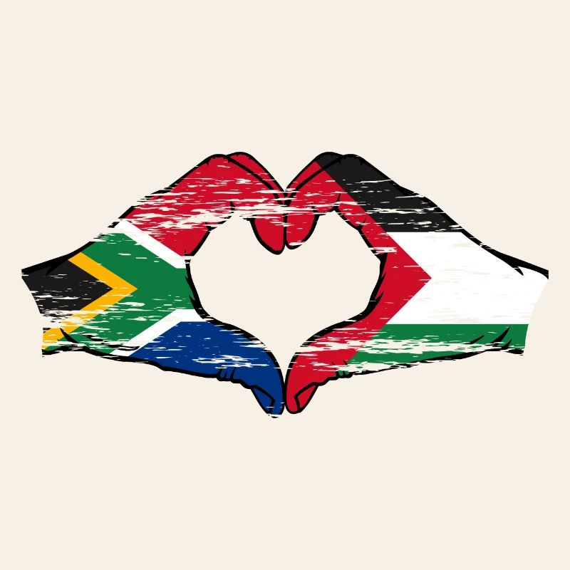 Afrique du Sud Palestine Drapeau Mains Coeur Forme Utilisé