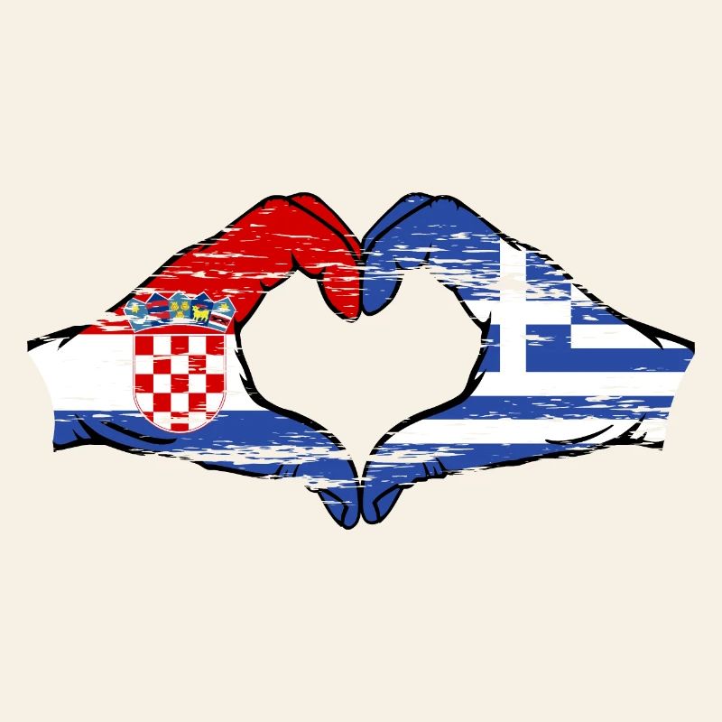 Croatie Grèce Drapeau Mains Coeur Forme Utilisé