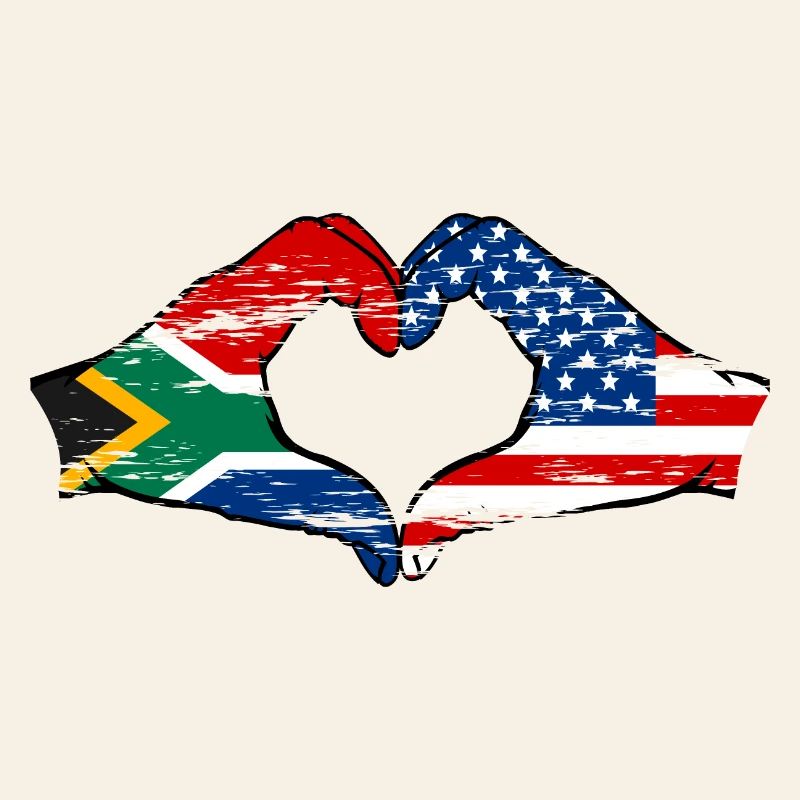 Afrique du Sud États-Unis drapeau mains forme de coeur utilisé