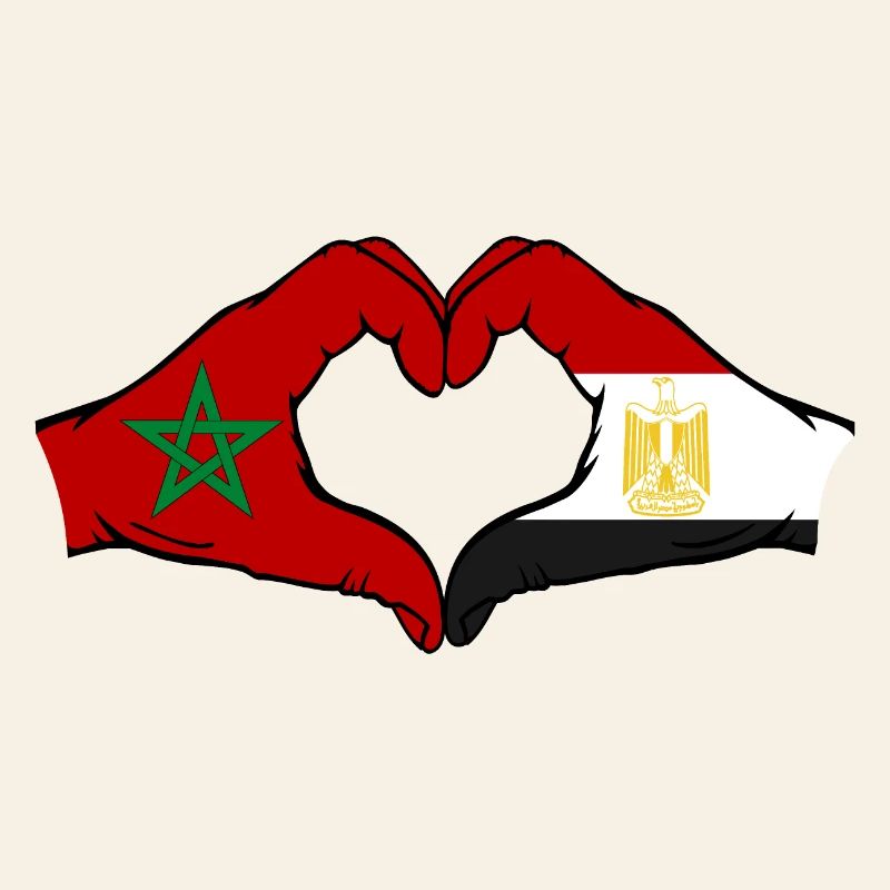 Maroc Égypte Drapeau Mains Coeur Forme