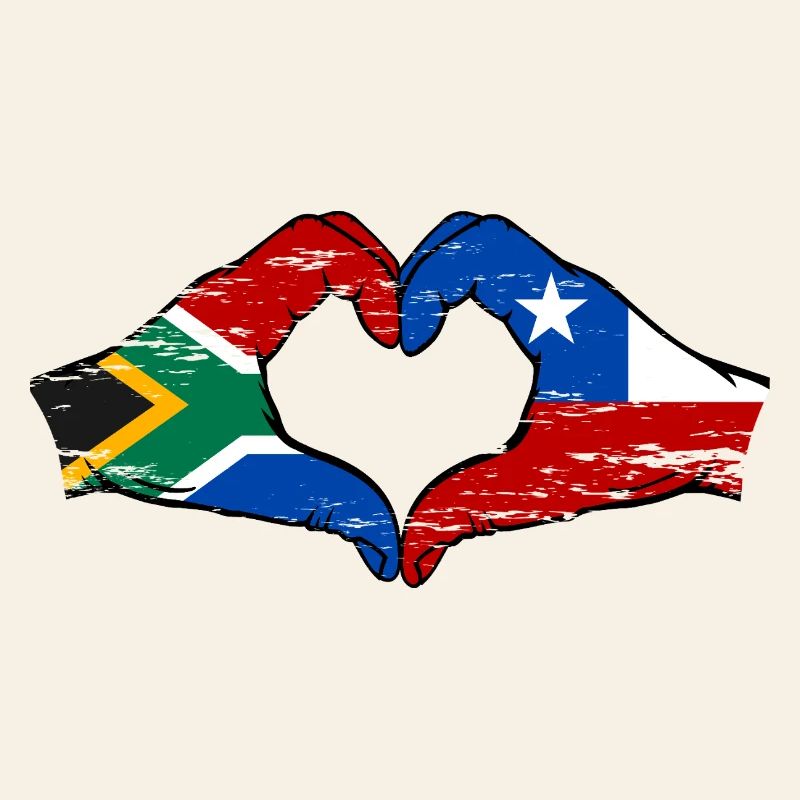 Afrique du Sud Chili drapeau mains forme de coeur utilisé