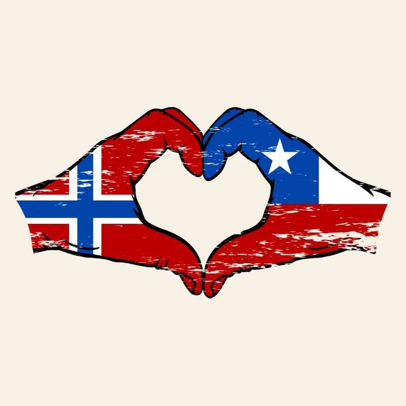 Norvège Chili drapeau mains forme de coeur utilisé