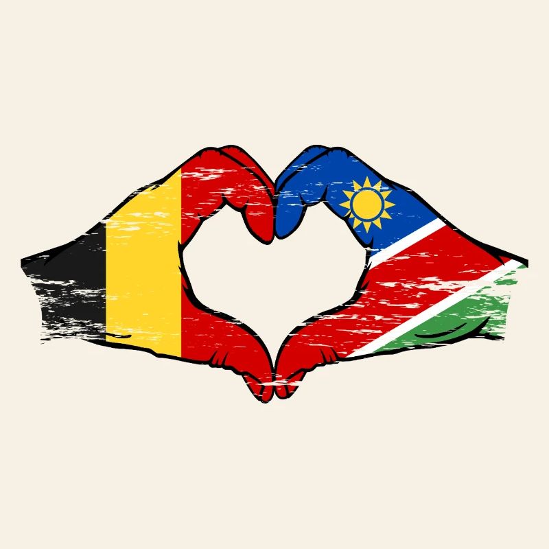 Belgium Namibia Flag Hands Heart Shape Used