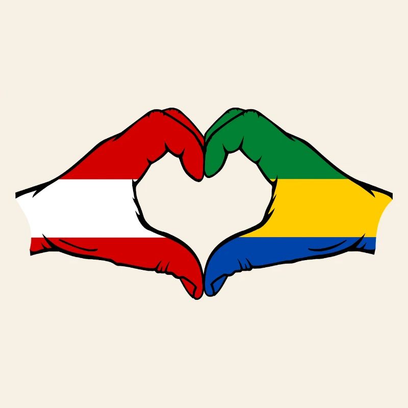 Austria Gabon Flag Hands Heart Shape Used