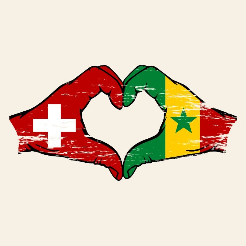 Suisse Sénégal Drapeau Mains Coeur Forme Utilisé