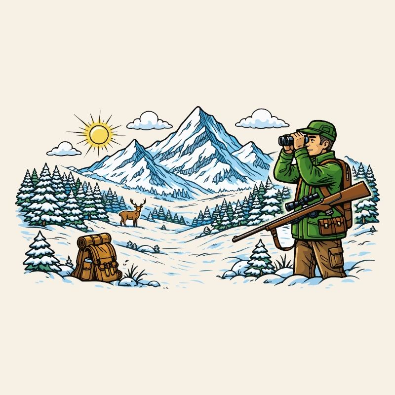 Jäger in einer verschneiten Winterlandschaft