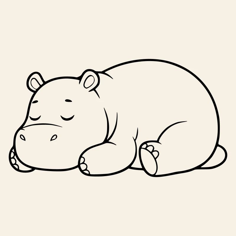 Silhouette fatiguée de l’hippopotame endormi