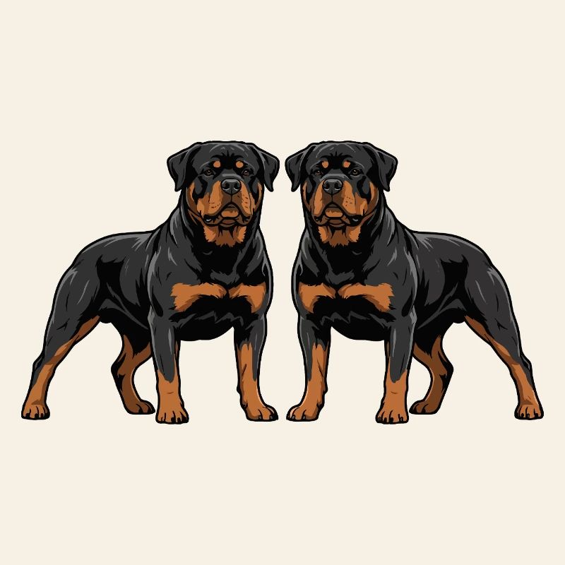 Double Rottweiler Duo Two Dogs Side By Side