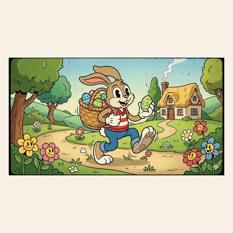 Le lapin de Pâques dans le sentier fleuri