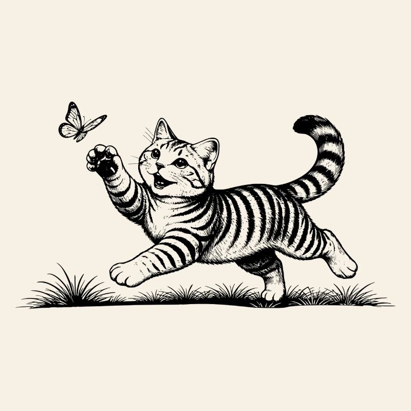 Cat playing with butterfly