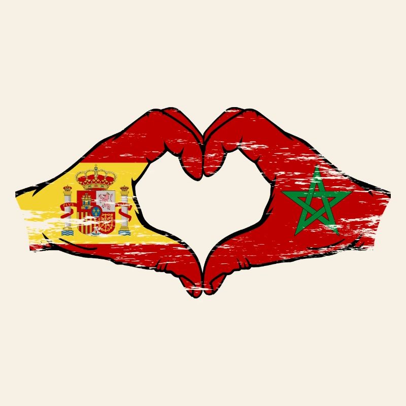 Mains utilisées pour le drapeau du drapeau de l’Espagne et du Maroc