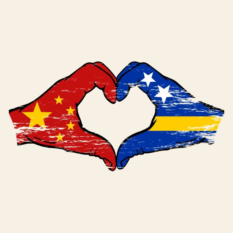 Mains du drapeau de Chine de Curaçao en forme de cœur utilisées