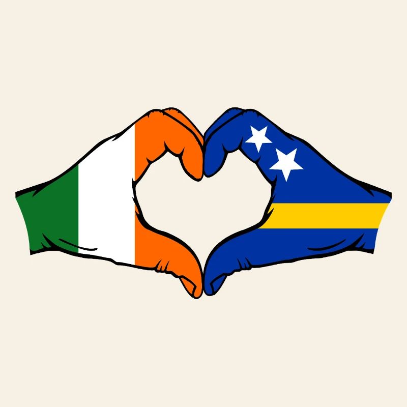 Irlande Drapeau Curaçao Mains Forme de cœur