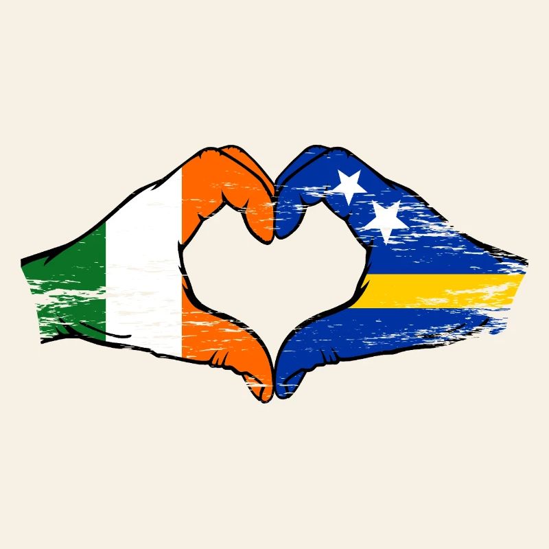 Irlande Drapeau Curaçao mains en forme de cœur utilisée
