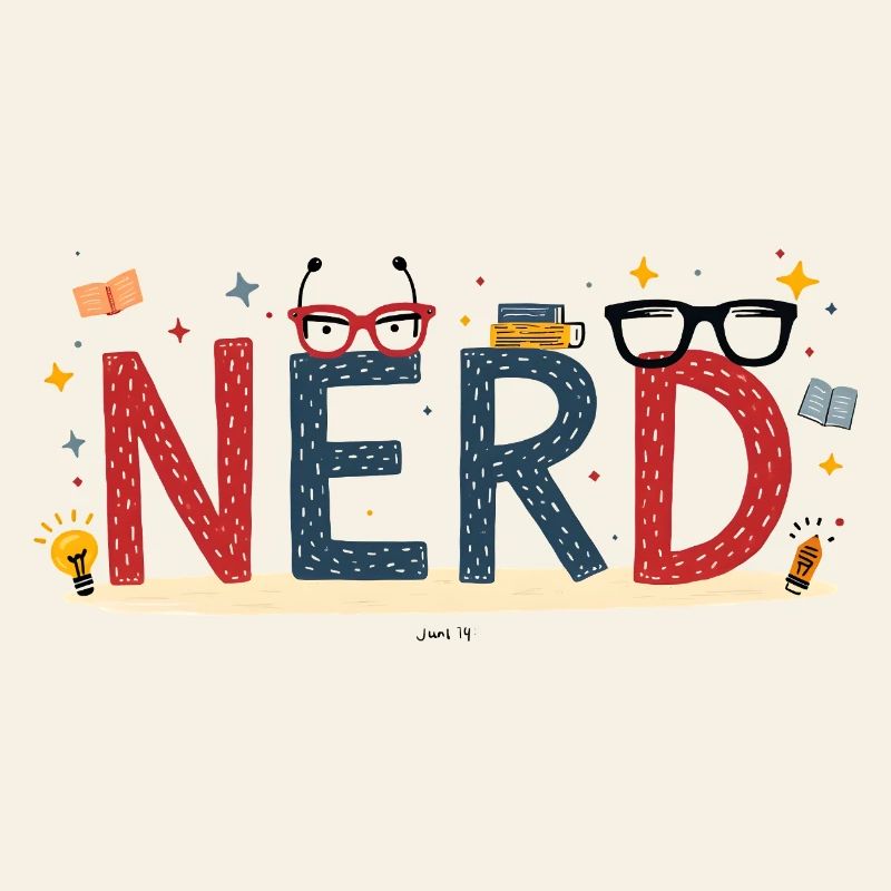 Nerd mit Riesenbuchstaben und Brille