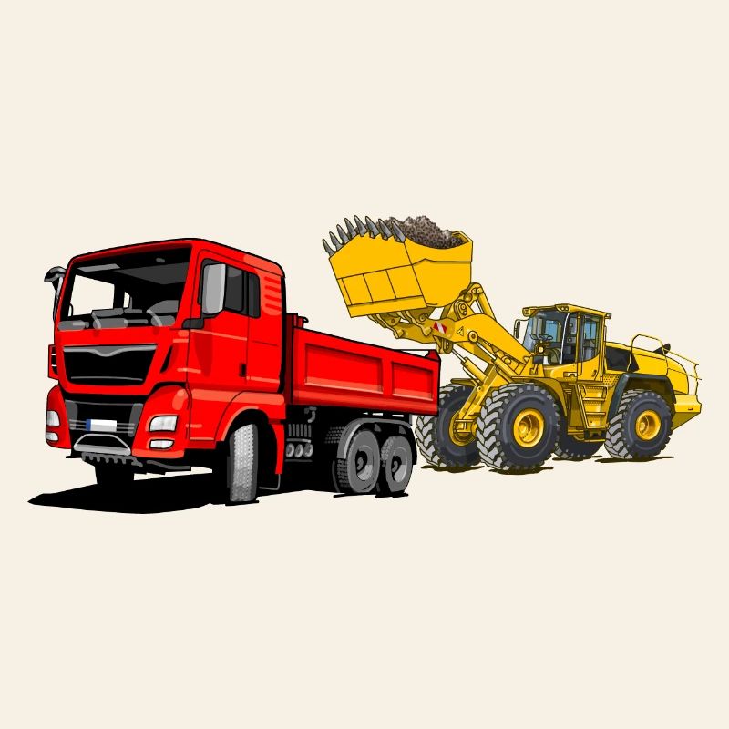 Construction site, truck, wheel loader