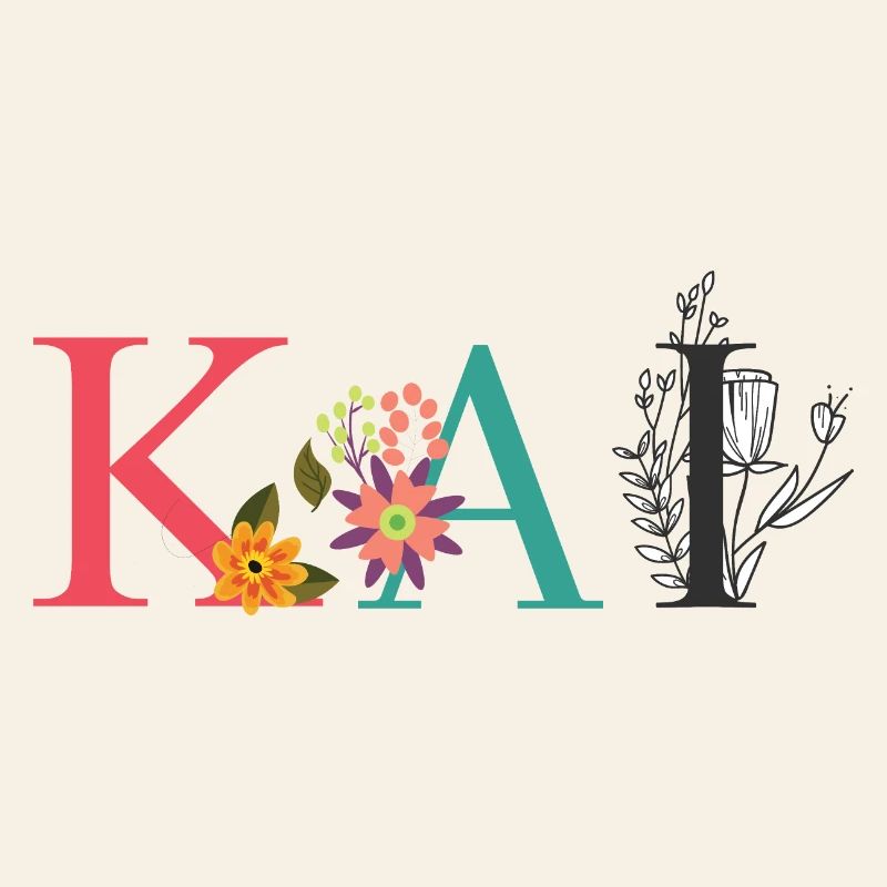 Art du nom KAI avec des fleurs brodées
