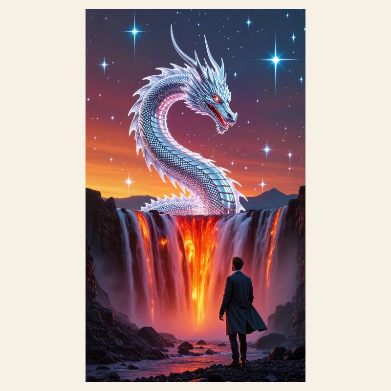 Queue de dragon ardente au-dessus d’une cascade