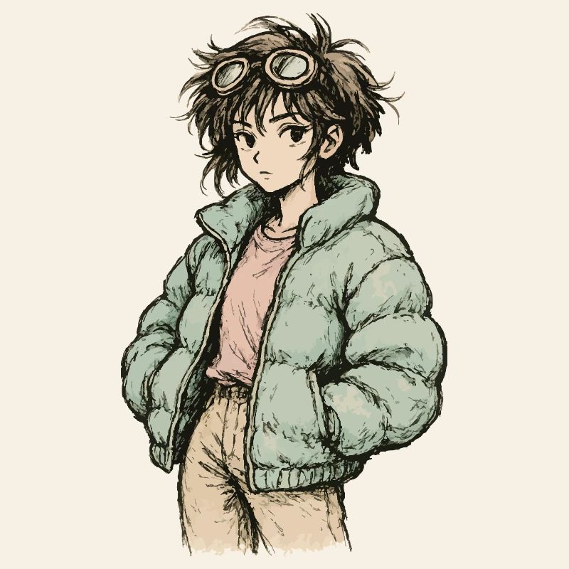 Indie Skater in Mint Puffy Jacket