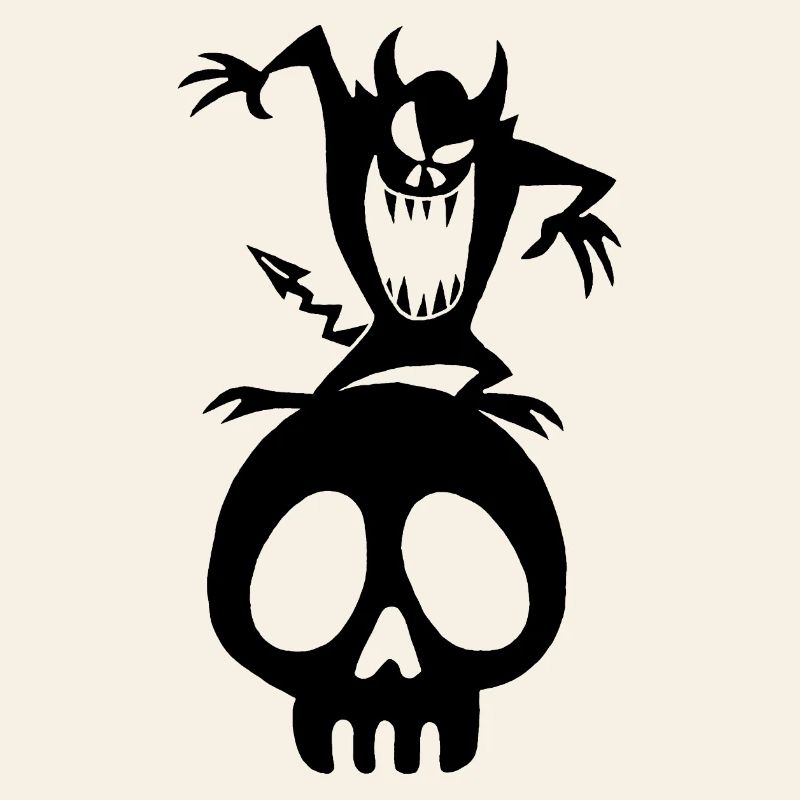 Schwarzer Dämon auf einem Schädel